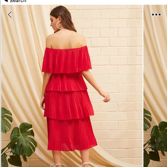 Red off shoulder layered pleated tier dress - NWOT - Picture 4 of 6